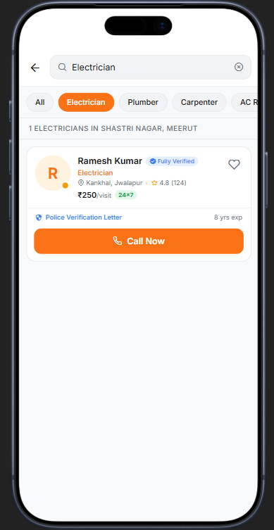 CallKarigar electrician search screenshot